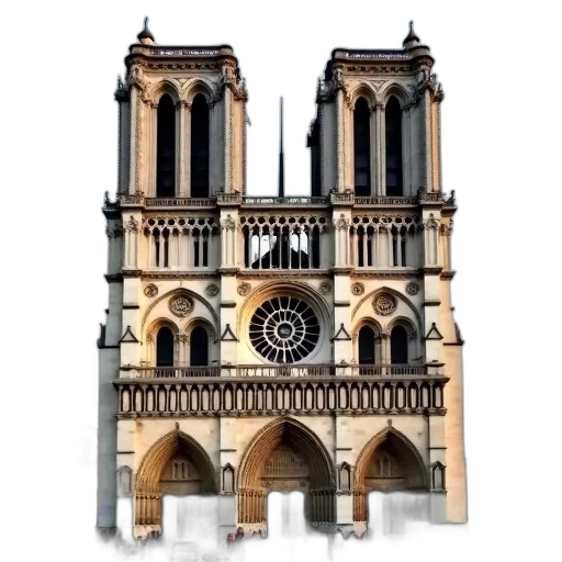 building, 3d render, photorealistic, concept art, pixel art, facade, paris, cathedral transparent PNG cut-out