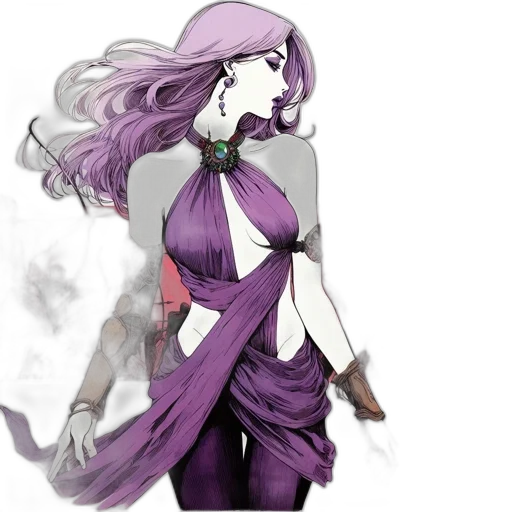 dress, staff, concept art, fantasy art, anime, comic book art, dark, monochrome transparent PNG cut-out