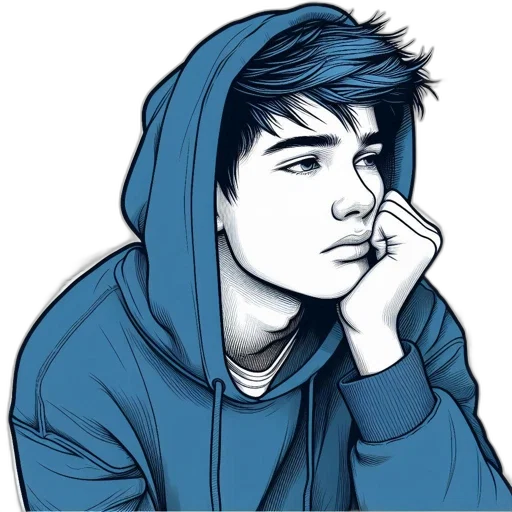 face, jacket, cartoon, comic book art, photorealistic, anime, neon lights, blue transparent PNG cut-out