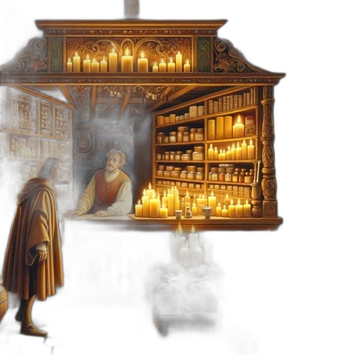 furniture, concept art, fantasy art, fire, fog, night, city street, 18th-century-like transparent PNG cut-out