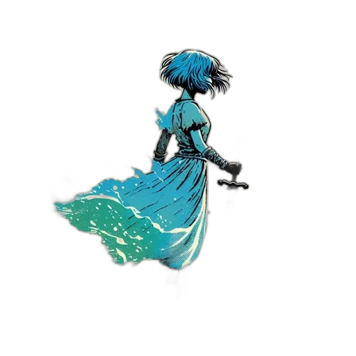 dress, umbrella, staff, hair, concept art, watercolor, fantasy art, comic book art transparent PNG cut-out