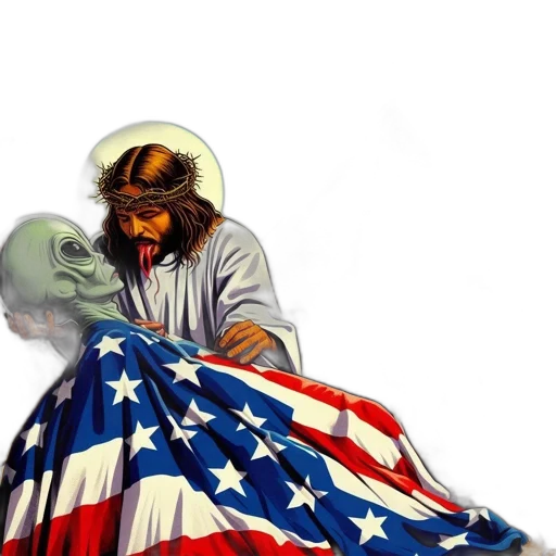 vaporwave, image, depicts, science, fiction, scene, jesus, christ transparent PNG cut-out