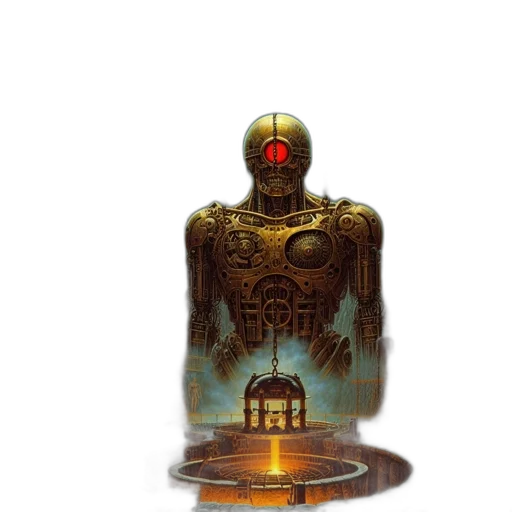 robot, concept art, pixel art, 3d render, fantasy art, ancient, temple-like, setting transparent PNG cut-out
