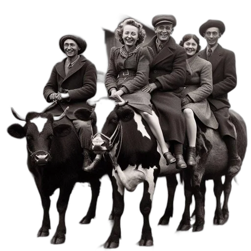 animal, hat, staff, five, individuals, dressed, vintage, attire transparent PNG cut-out