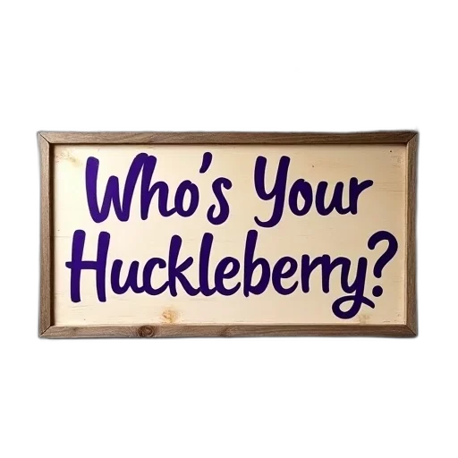rustic, wooden, sign, phrase, who, huckleberry, painted, purple transparent PNG cut-out