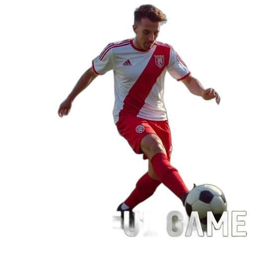 first, image, features, soccer, player, mid-action, kicking, ball transparent PNG cut-out