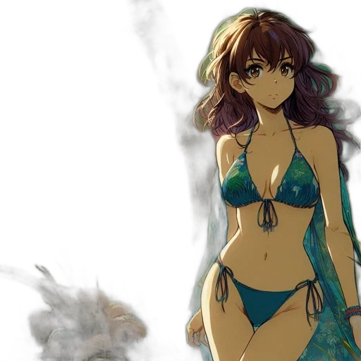 concept art, fantasy art, anime, watercolor, beach, underwater, fire, green transparent PNG cut-out