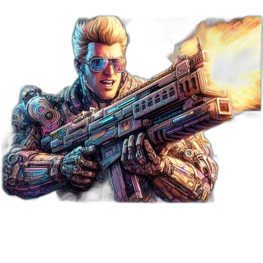 weapon, jacket, staff, concept art, pixel art, comic book art, cyberpunk, futuristic transparent PNG cut-out