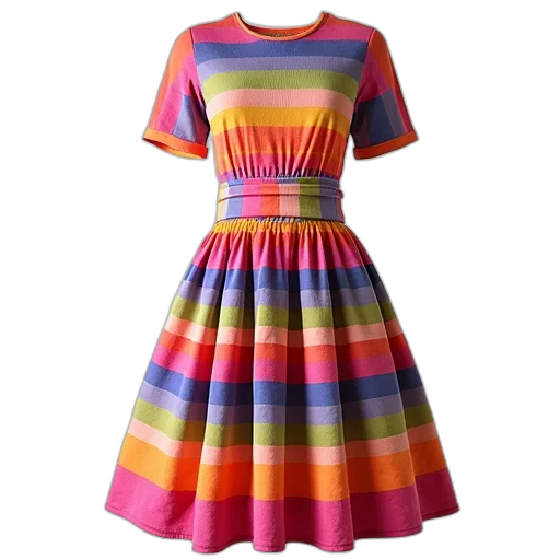 dress, colorful, neon, monochrome, pastel, striped, fitted, bodice transparent PNG cut-out