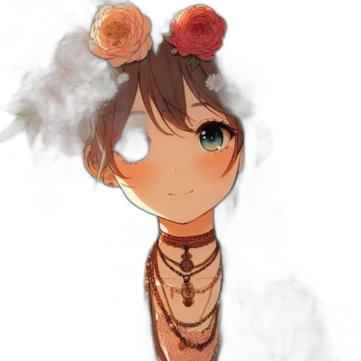 staff, flower, crown, mask, anime, watercolor, concept art, fantasy art transparent PNG cut-out
