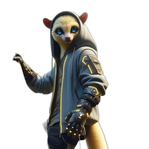 jacket, animal, creature, staff, concept art, 3d render, cyberpunk, fantasy art transparent PNG cut-out