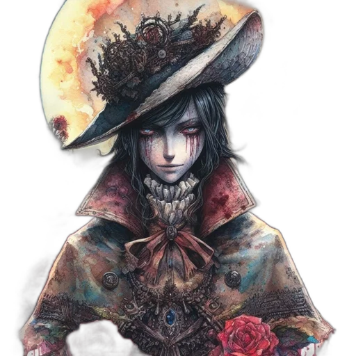 hat, face, jacket, staff, fantasy art, concept art, watercolor, comic book art transparent PNG cut-out