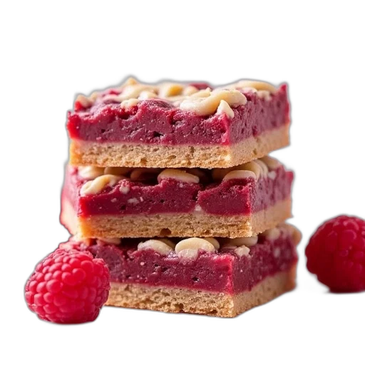 food, crown, three, chewy, bars, raspberries, white, surface transparent PNG cut-out