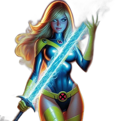 staff, comic book art, concept art, fantasy art, cartoon, neon lights, neon, female transparent PNG cut-out