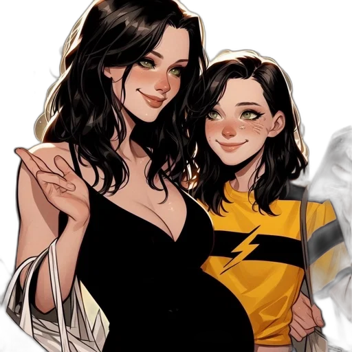 comic book art, concept art, cartoon, fantasy art, golden, two, animated, females transparent PNG cut-out