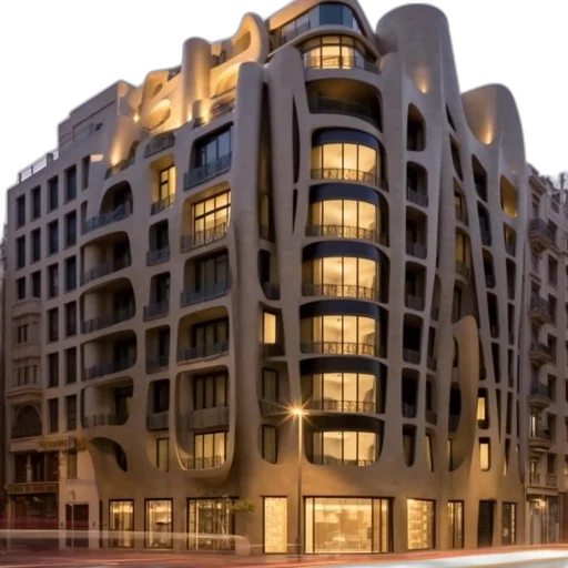 building, 3d render, photorealistic, city street, modern, architectural, curvilinear, forms transparent PNG cut-out