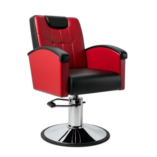 furniture, hair, 3d render, modern, red, black, barber, chair transparent PNG cut-out