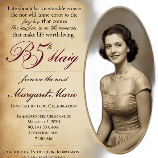 vintage-style, invitation, margaret, marie, 75th, birthday, celebration, features transparent PNG cut-out