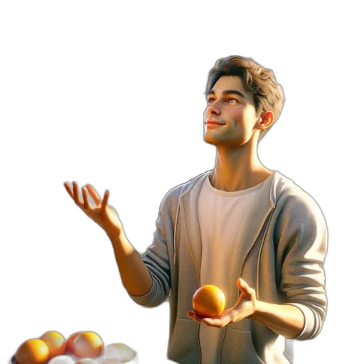 food, photorealistic, concept art, 3d render, watercolor, young, man, juggles transparent PNG cut-out