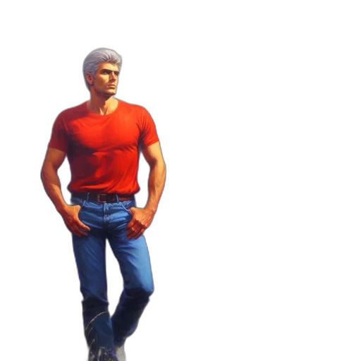jacket, robot, 3d render, concept art, pixel art, comic book art, red, man transparent PNG cut-out