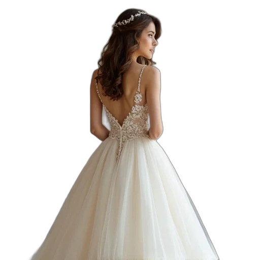 dress, crown, jewelry, photorealistic, bride, her, wedding, boutique transparent PNG cut-out