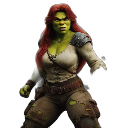concept art, 3d render, comic book art, fantasy art, woman, green, skin, fiercely transparent PNG cut-out