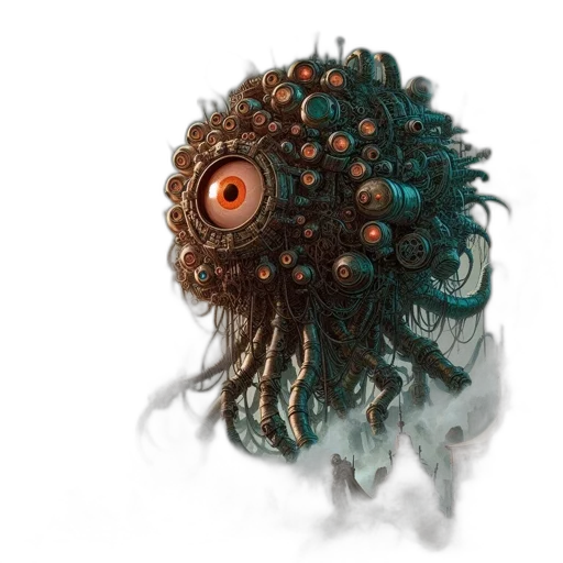 creature, mask, hair, robot, concept art, fantasy art, 3d render, photorealistic transparent PNG cut-out