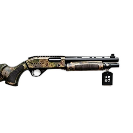weapon, close-up, shotgun, camouflage, pattern, stock, black, grip transparent PNG cut-out