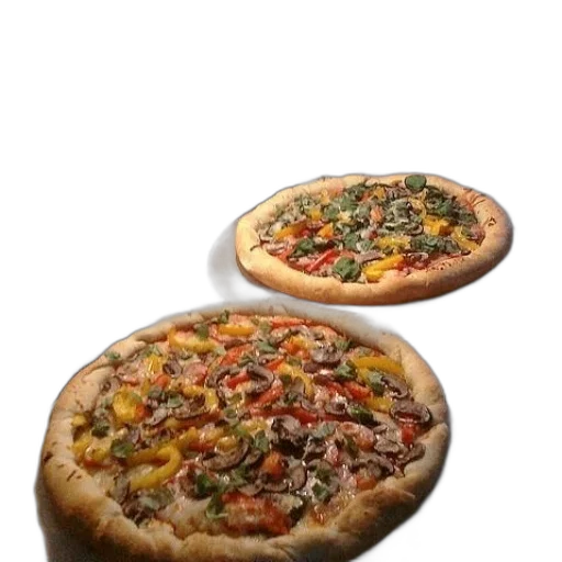 food, shoes, 3d render, photorealistic, colorful, two, homemade, pizzas transparent PNG cut-out