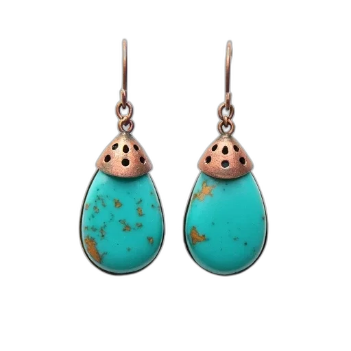 jewelry, pair, earrings, turquoise, stone, copper-colored, metal, part transparent PNG cut-out