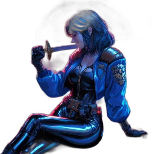 jacket, staff, sword, weapon, cyberpunk, concept art, fantasy art, comic book art transparent PNG cut-out