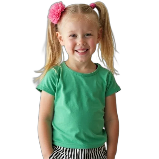dress, photorealistic, 3d render, green, young, girl, blonde, pigtails transparent PNG cut-out