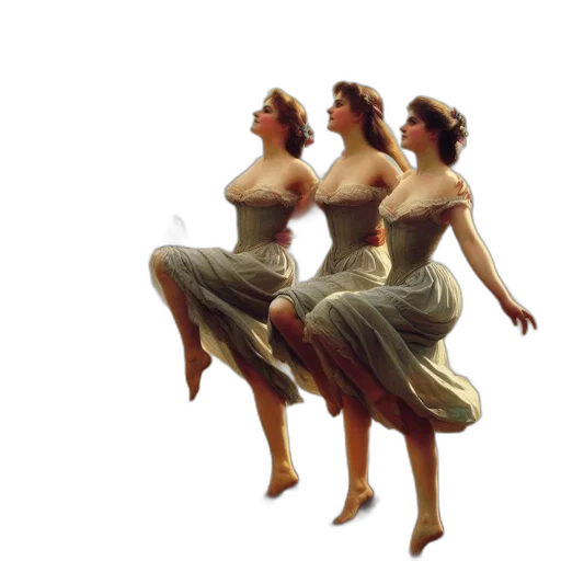 dress, photorealistic, three, women, dance, golden, wheat, field transparent PNG cut-out
