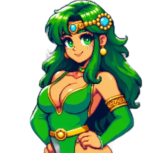 dress, crown, jewelry, staff, pixel art, fantasy art, concept art, anime transparent PNG cut-out