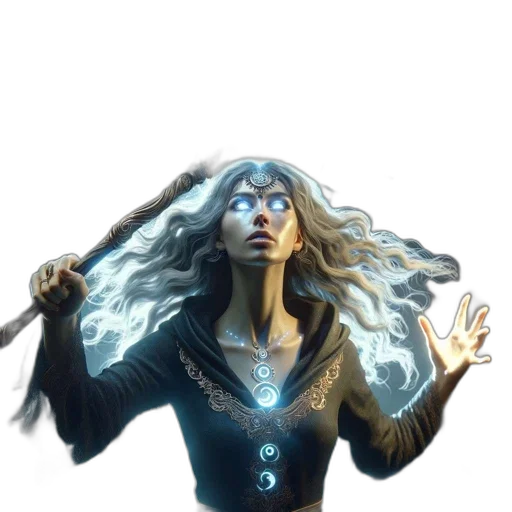 staff, hair, jewelry, concept art, fantasy art, comic book art, 3d render, blue transparent PNG cut-out