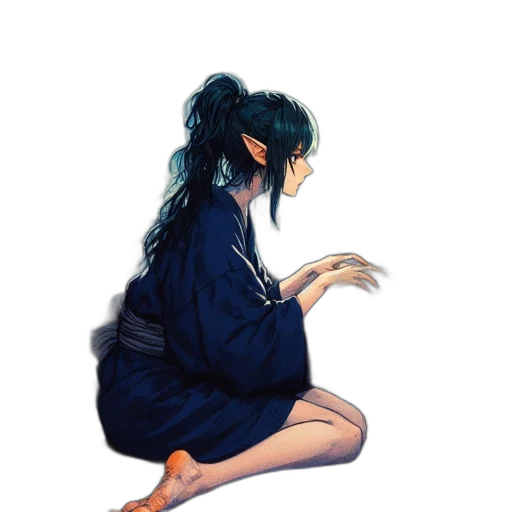 dress, jacket, creature, hair, watercolor, concept art, anime, vaporwave transparent PNG cut-out