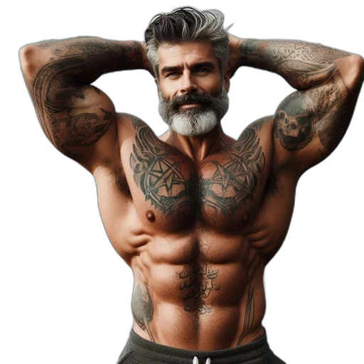 hair, animal, photorealistic, fantasy art, muscular, man, full, beard transparent PNG cut-out