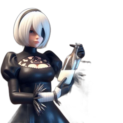 robot, weapon, staff, dress, concept art, 3d render, fantasy art, cyberpunk transparent PNG cut-out