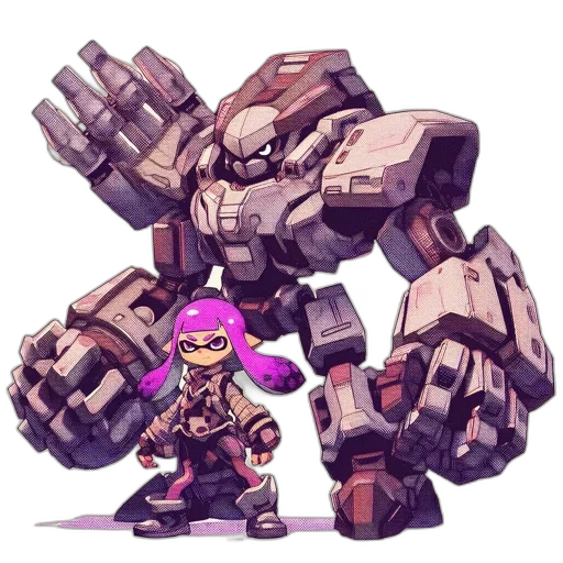 robot, weapon, pixel art, concept art, cyberpunk, fantasy art, dark, two transparent PNG cut-out