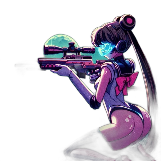weapon, staff, robot, concept art, cyberpunk, vaporwave, anime, outer space transparent PNG cut-out