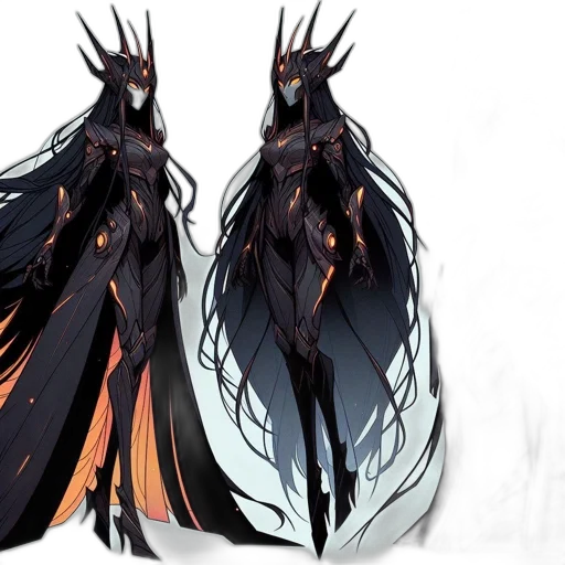 dress, crown, creature, concept art, fantasy art, pixel art, comic book art, dark transparent PNG cut-out