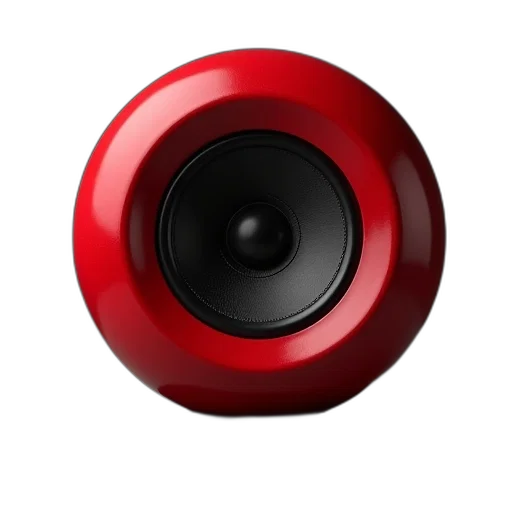 robot, jewelry, 3d render, photorealistic, red, black, speaker, circular transparent PNG cut-out