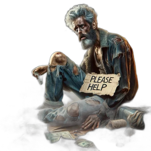 concept art, comic book art, fantasy art, photorealistic, unkempt, man, tattered, clothes transparent PNG cut-out