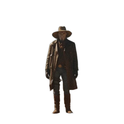 jacket, hat, staff, weapon, concept art, 3d render, pixel art, photorealistic transparent PNG cut-out