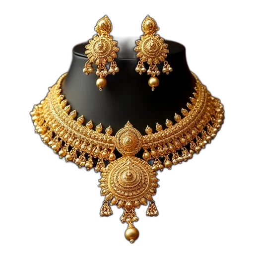 jewelry, crown, golden, gold, toned, temple, necklace, set transparent PNG cut-out