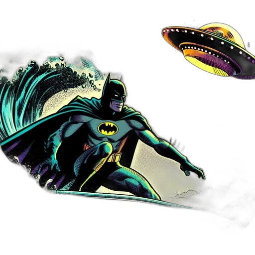 comic book art, concept art, fantasy art, 3d render, underwater, batman, surfs, massive transparent PNG cut-out