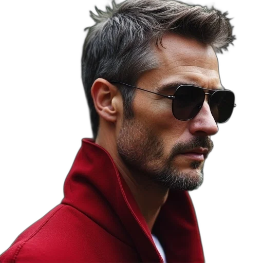 jacket, face, photorealistic, red transparent PNG cut-out