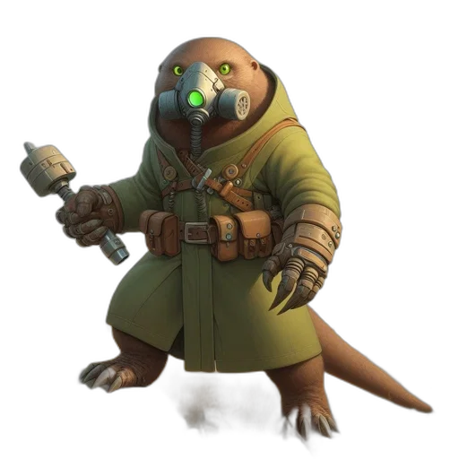 creature, staff, animal, jacket, concept art, fantasy art, 3d render, pixel art transparent PNG cut-out