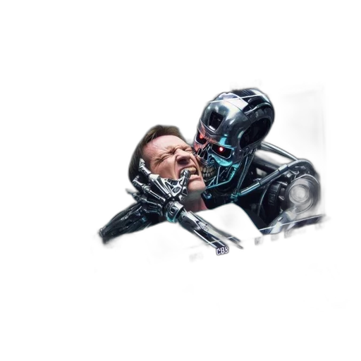 robot, mask, weapon, face, concept art, 3d render, cyberpunk, comic book art transparent PNG cut-out
