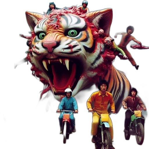 concept art, comic book art, 3d render, fearsome, tiger, adorned, red, covers transparent PNG cut-out